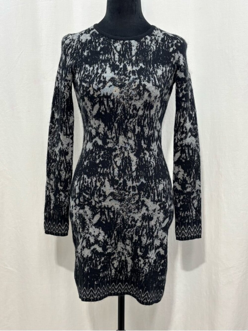 French Connection Black Gray Marble Angora Knit Sweater Bodycon Dress Sz 2 - 537